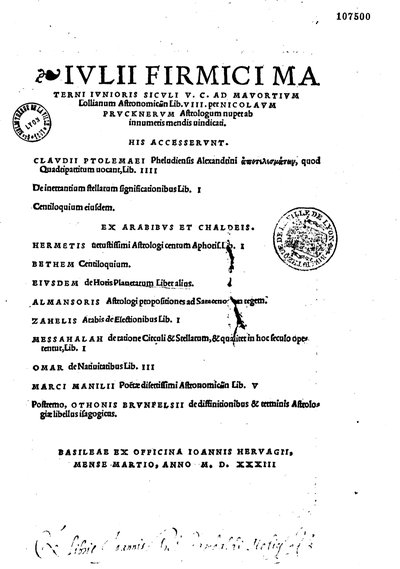 Cover of Julius Firmicus Maternus's Astronomicon, in Eight Books