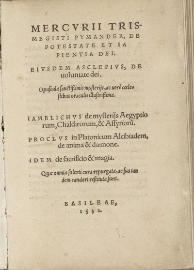 Cover of Pymander. Asclepius. De mysteriis Aegyptiorum. In Platonicum Alcibiadem, de anima & daemone. De sacrificio