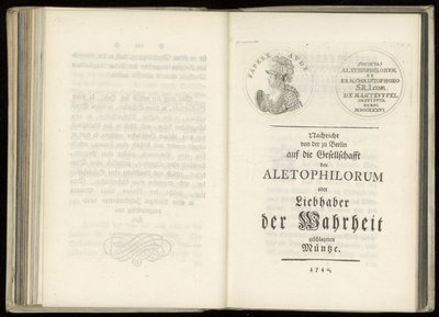 Cover of Nachricht von der zu Berlin auf die Gesellschafft der Aletophilorum oder Liebhaber der Wahrheit geschlagenen Müntze