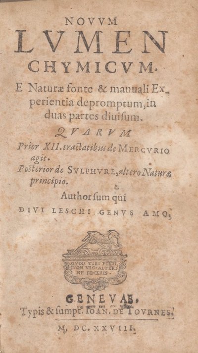 Cover of Novum lumen chymicum